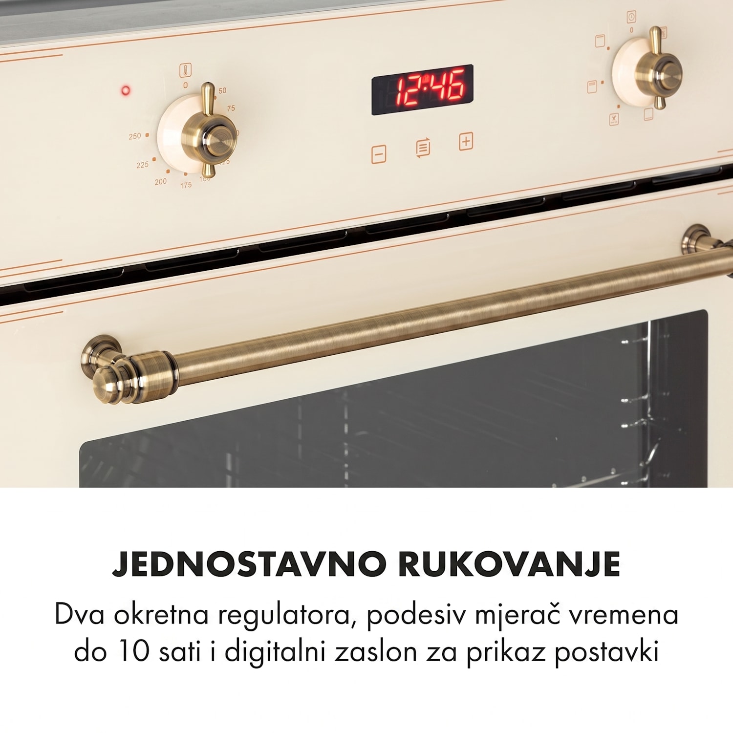 Elizabeth, ugradbena pećnica, retro dizajn, 6 funkcija, 50 - 250 ° C, krem Vintage kremasta