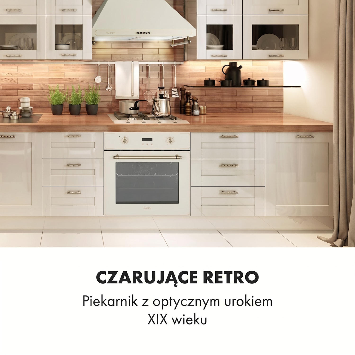 Elizabeth, piekarnik do zabudowy, stylistyka retro, 6 funkcji, 50–250°C, kremowy Vintage Krem