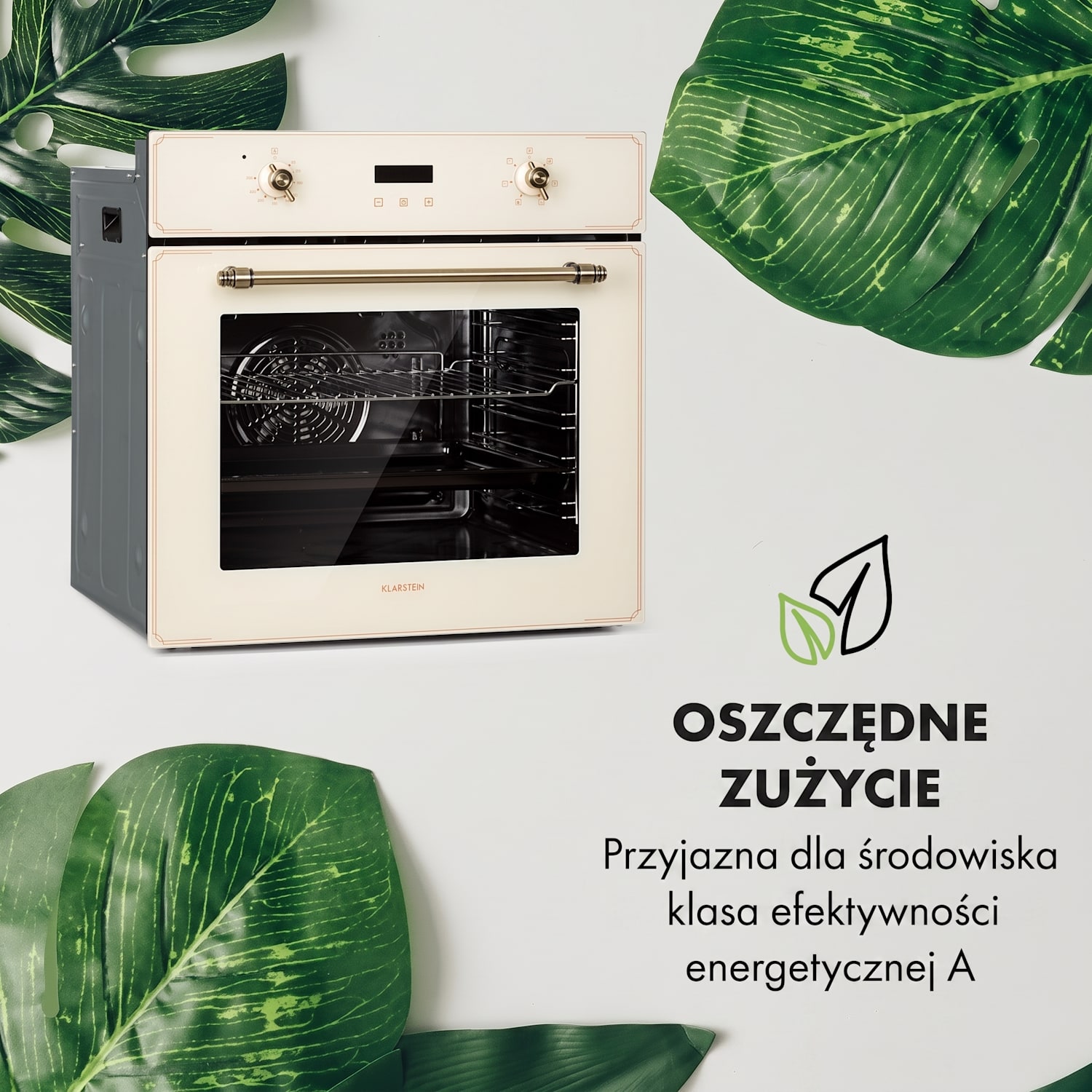 Elizabeth, piekarnik do zabudowy, stylistyka retro, 6 funkcji, 50–250°C, kremowy Vintage Krem