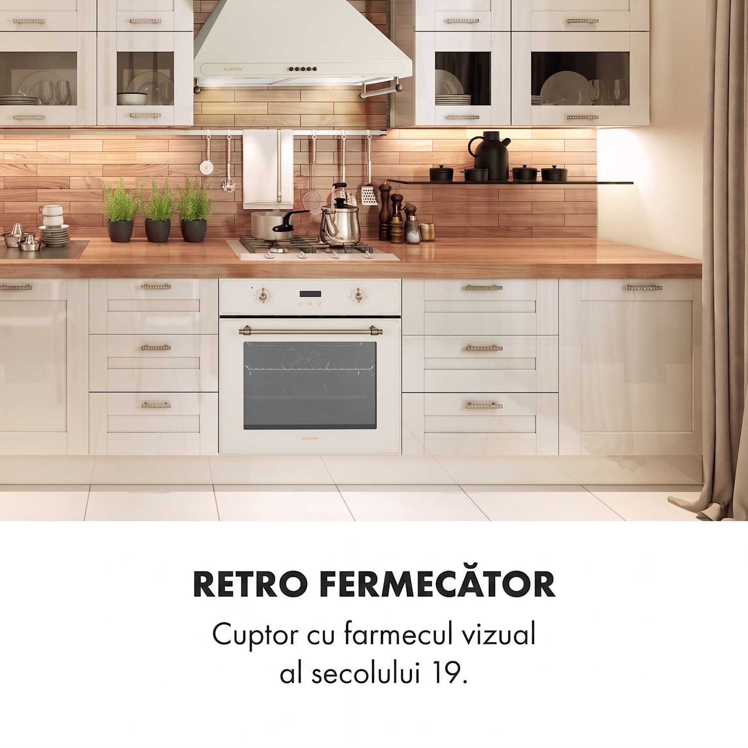 Elizabeth, cuptor încorporat, design retro, 6 funcții, 50 - 250 ° C, crem Cremă de epocă
