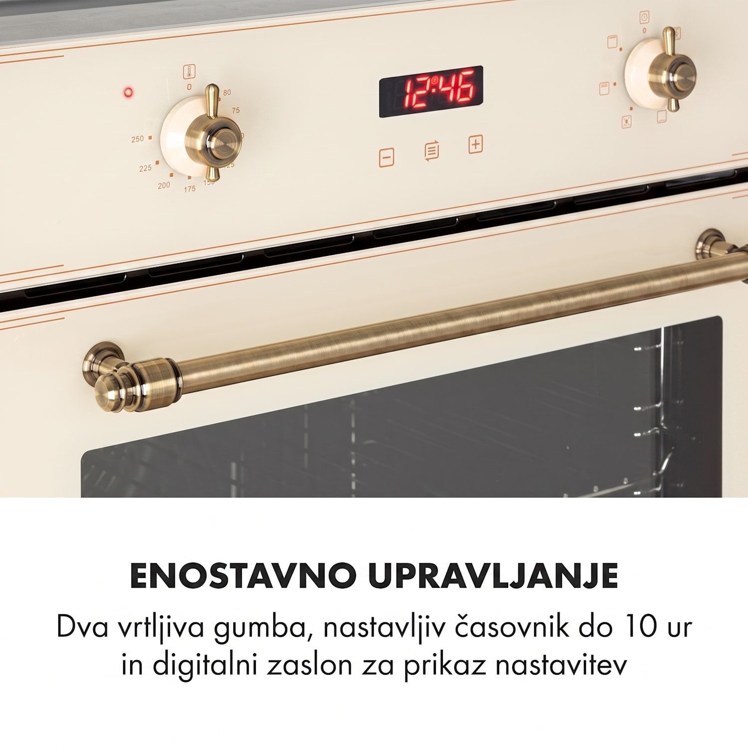 Elizabeth, vgrajena pečica, retro dizajn, 6 funkcij, 50 - 250 ° C, kremasta barva Vintage kremna