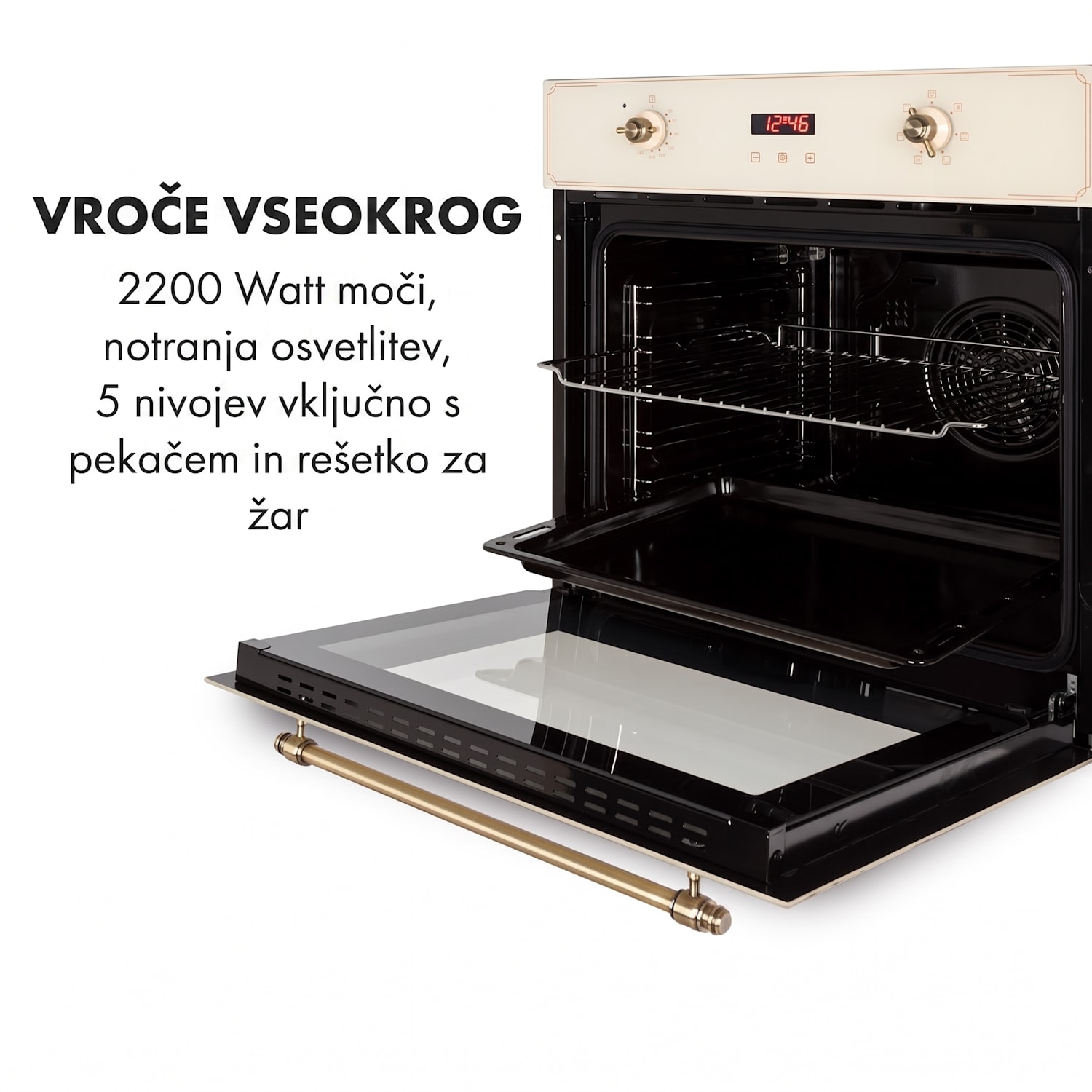 Elizabeth, vgrajena pečica, retro dizajn, 6 funkcij, 50 - 250 ° C, kremasta barva Vintage kremna