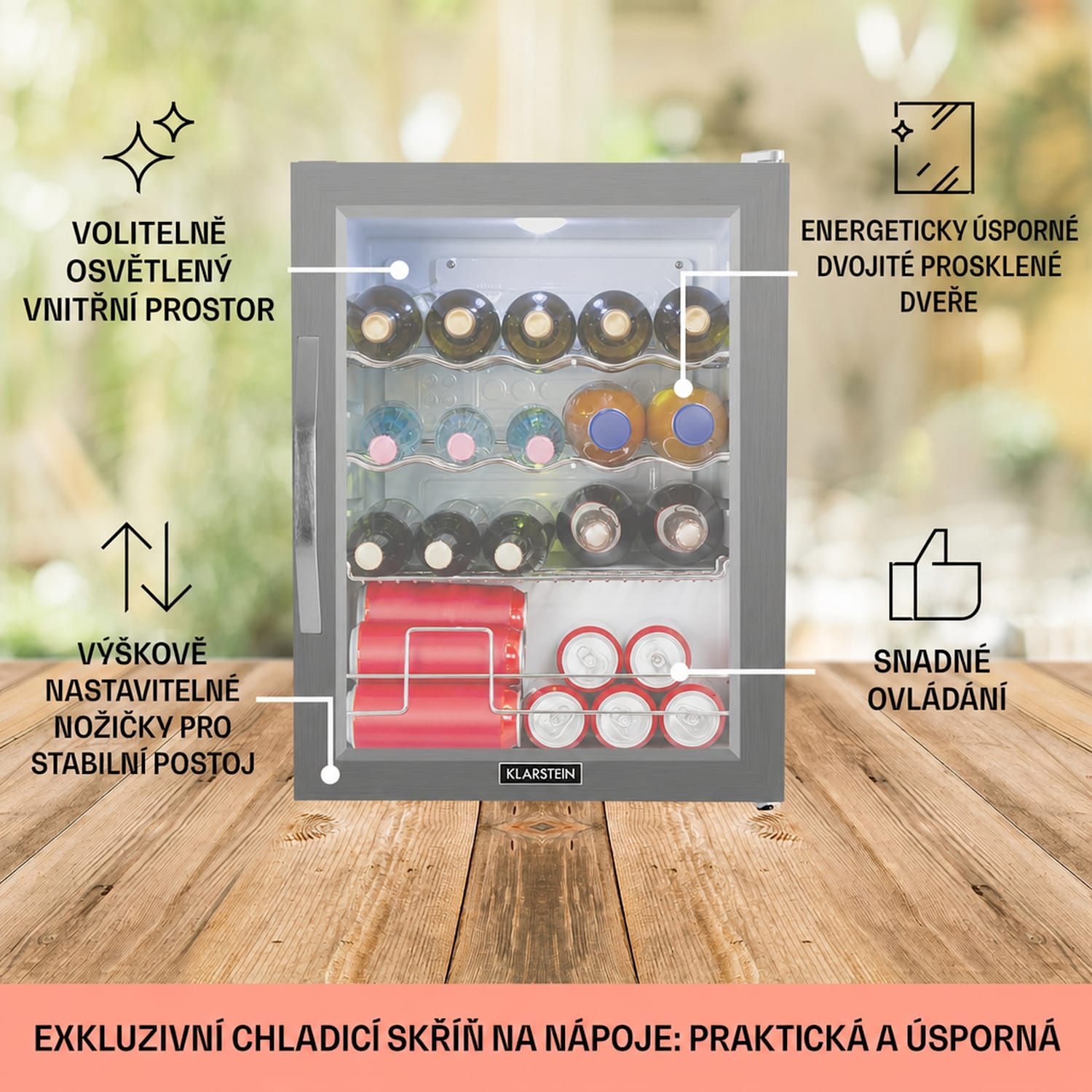 Beersafe XL Crystal White, lednice, 60 l, energetická třída D, LED, skleněné dveře, bílá/stříbrná 60 L | Bílá