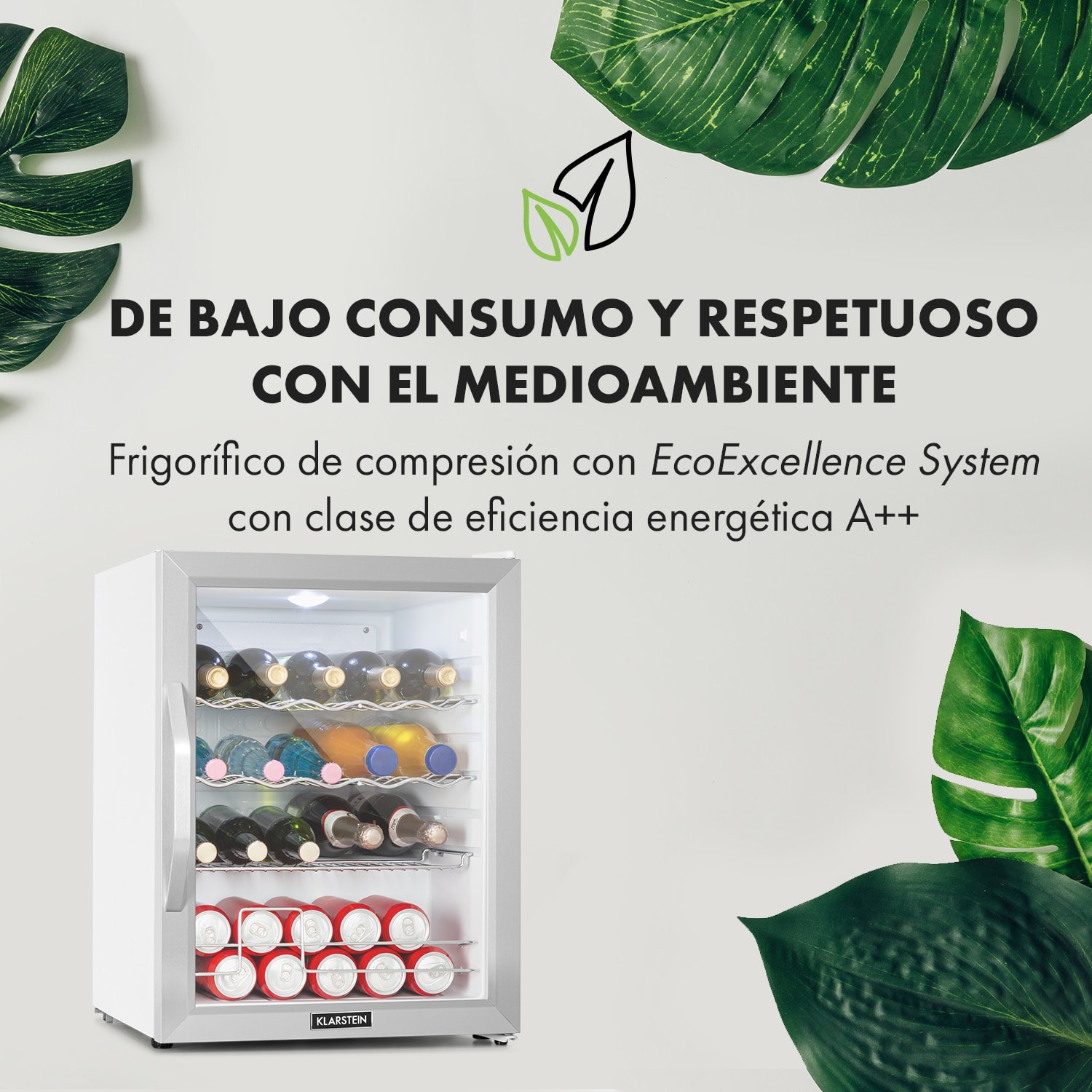 Beersafe XL Crystal White 60 litros 4 estantes Puerta panorámica de cristal Acero inoxidable 60 L | Blanco