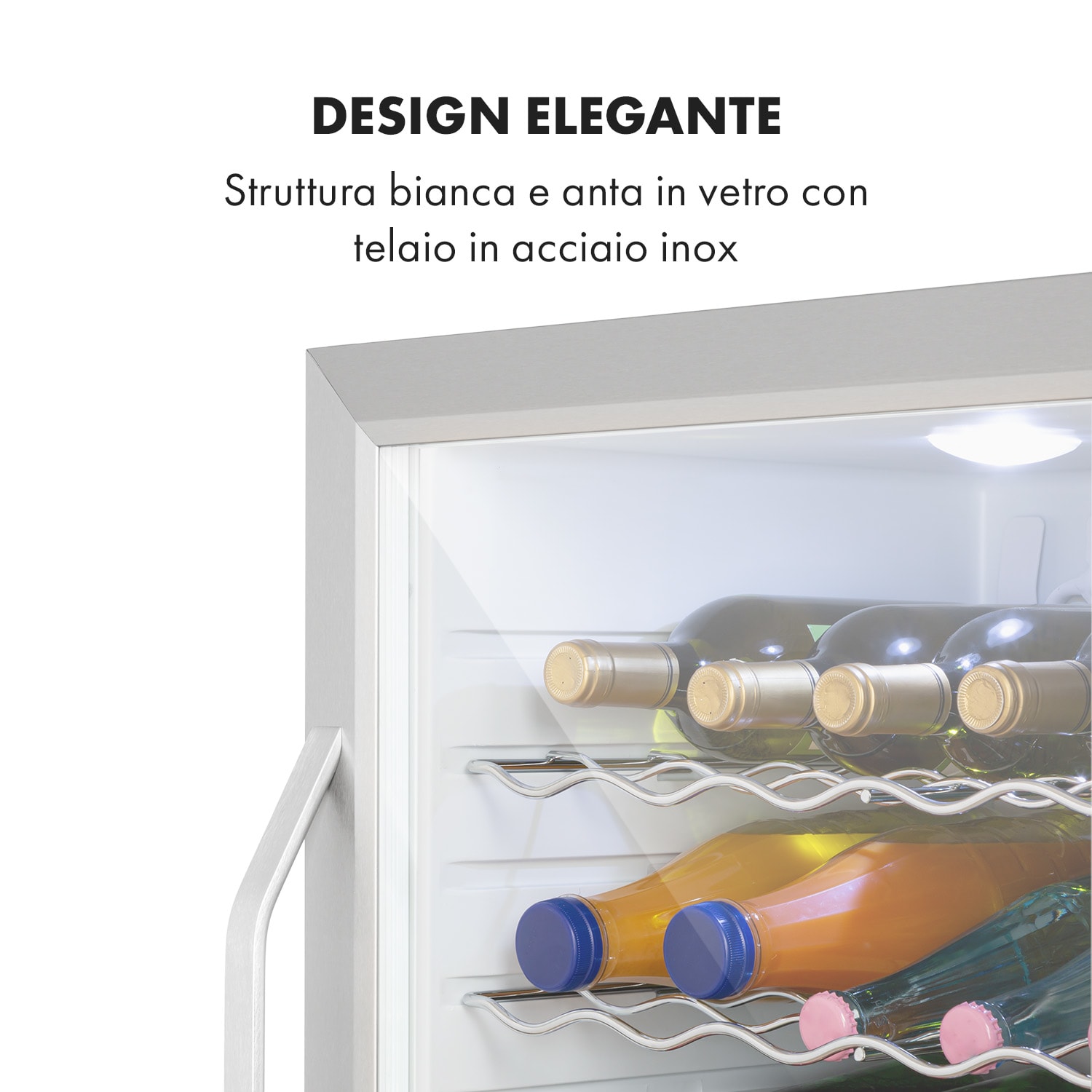 Beersafe XL Crystal White - Frigorifero, 60 litri, 4 ripiani, sportello panoramico in vetro, acciaio inox 60 Ltr | Bianco