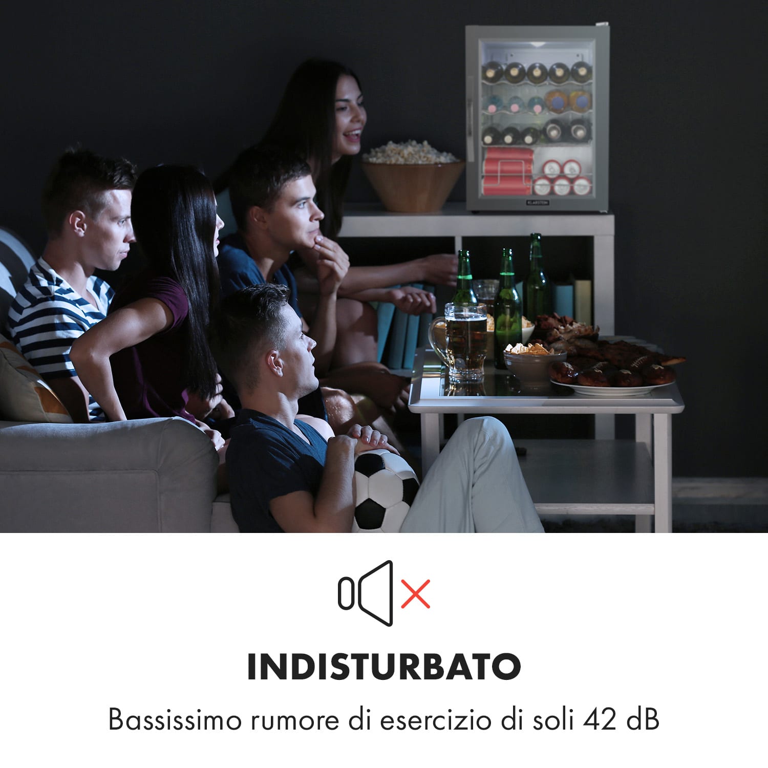 Beersafe XL Crystal White - Frigorifero, 60 litri, 4 ripiani, sportello panoramico in vetro, acciaio inox 60 Ltr | Bianco