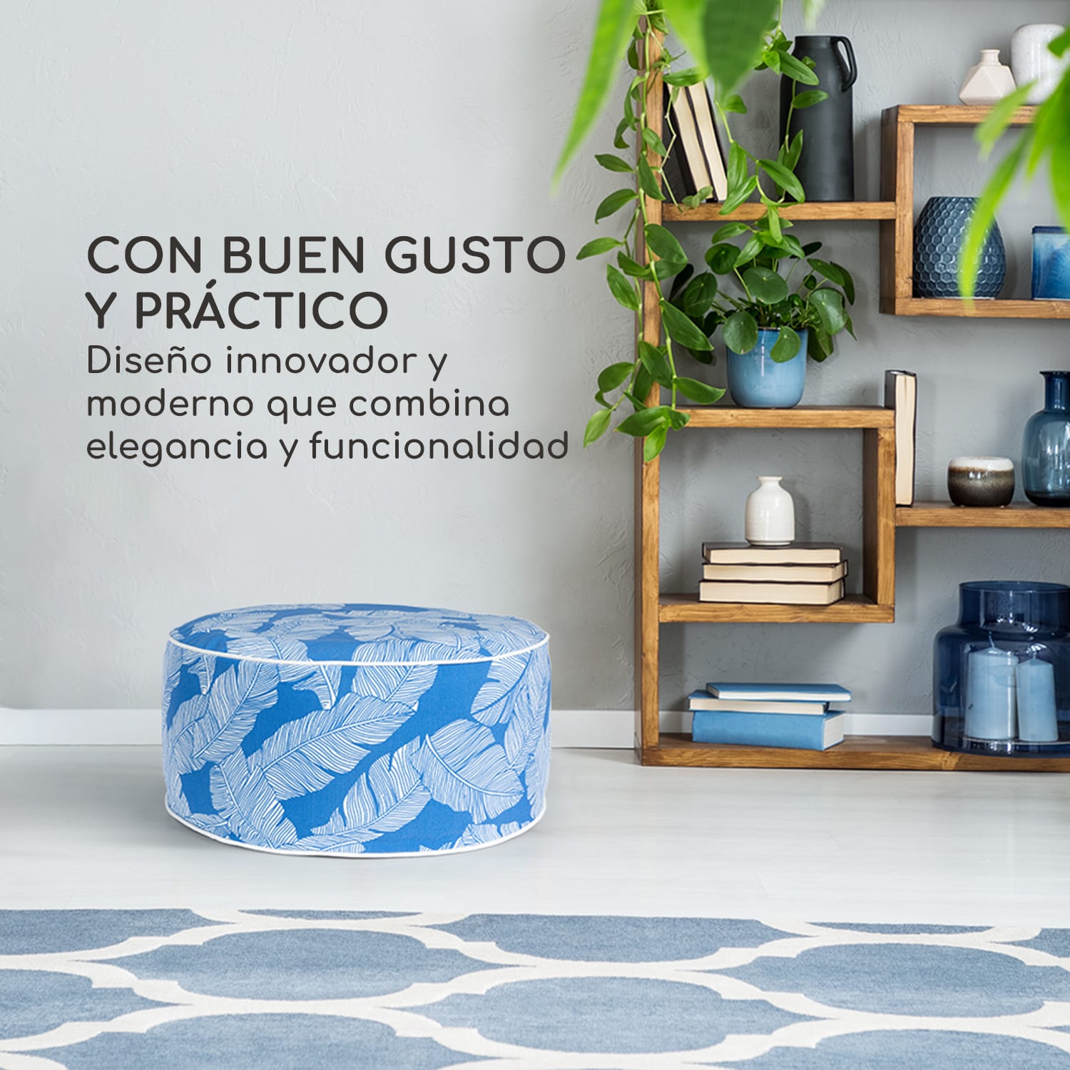 Cloudio Taburete inflable 55 x 28 cm (ØxAlto) PVC/Poliéster Azul 