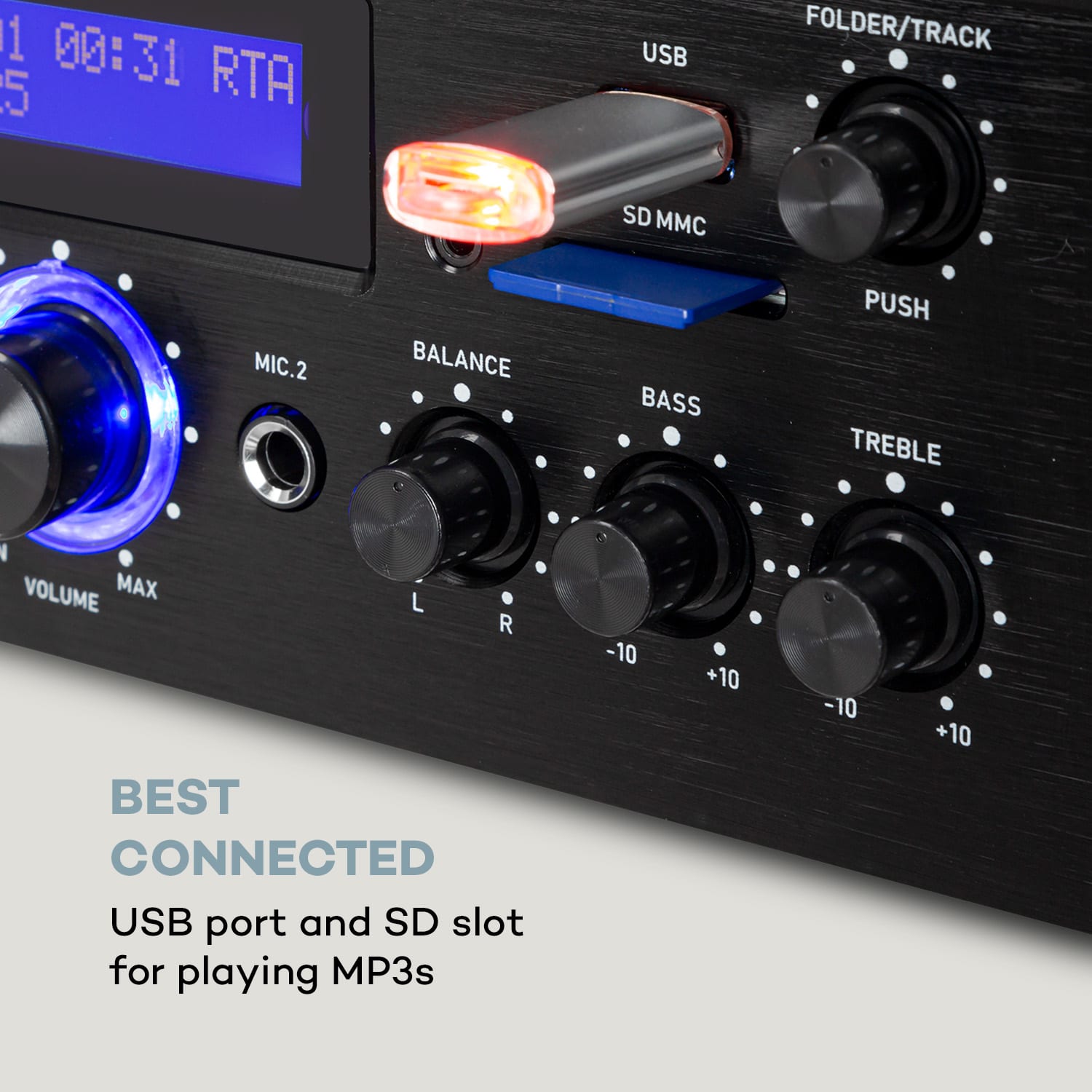 AMP-5 BT HiFi-förstärkare 2 x 50 W RMS BT 2 x mikrofon svart 