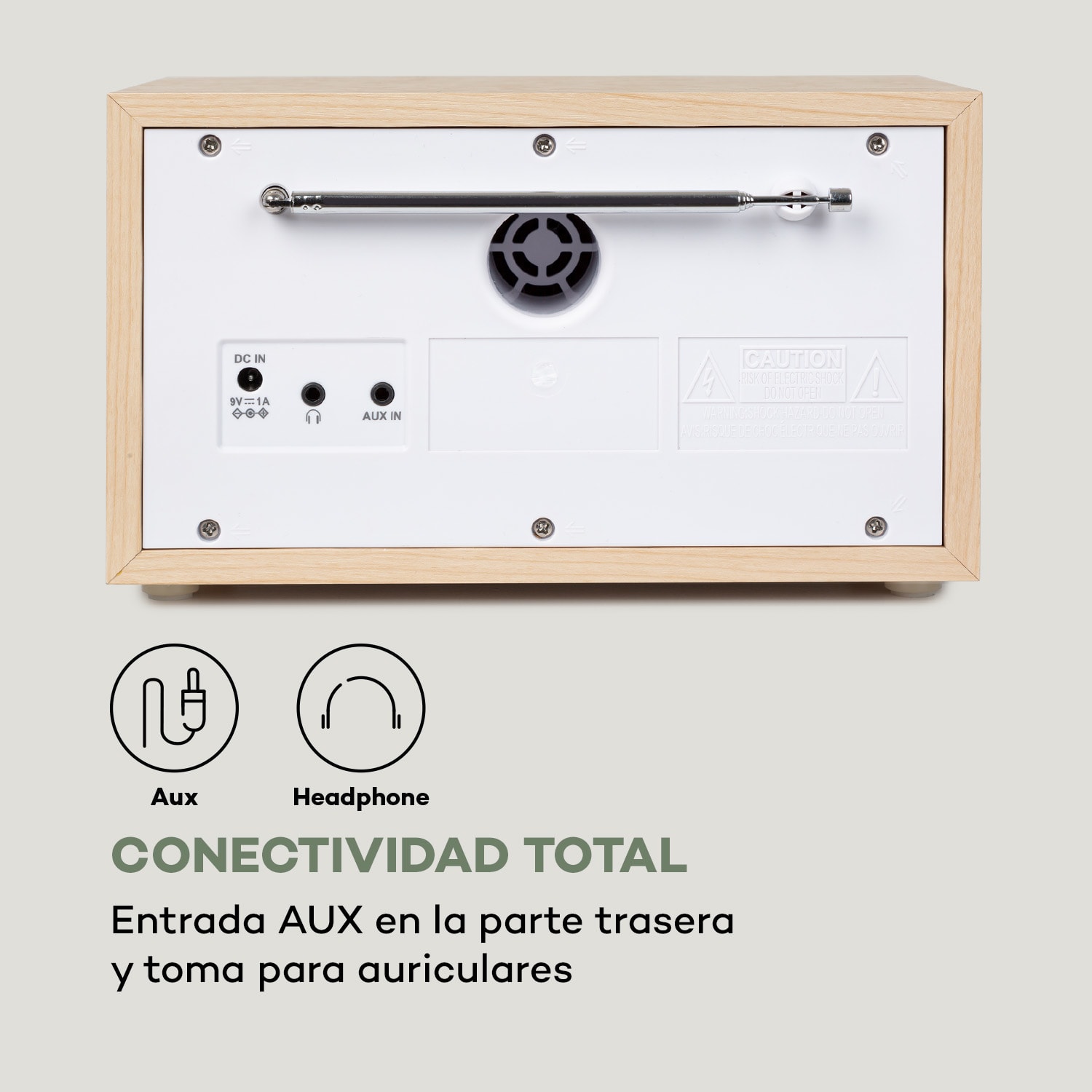 Ambient DAB+/FM Radio BT 5.0 entrada AUX pantalla LCD despertador imitación madera color marrón 