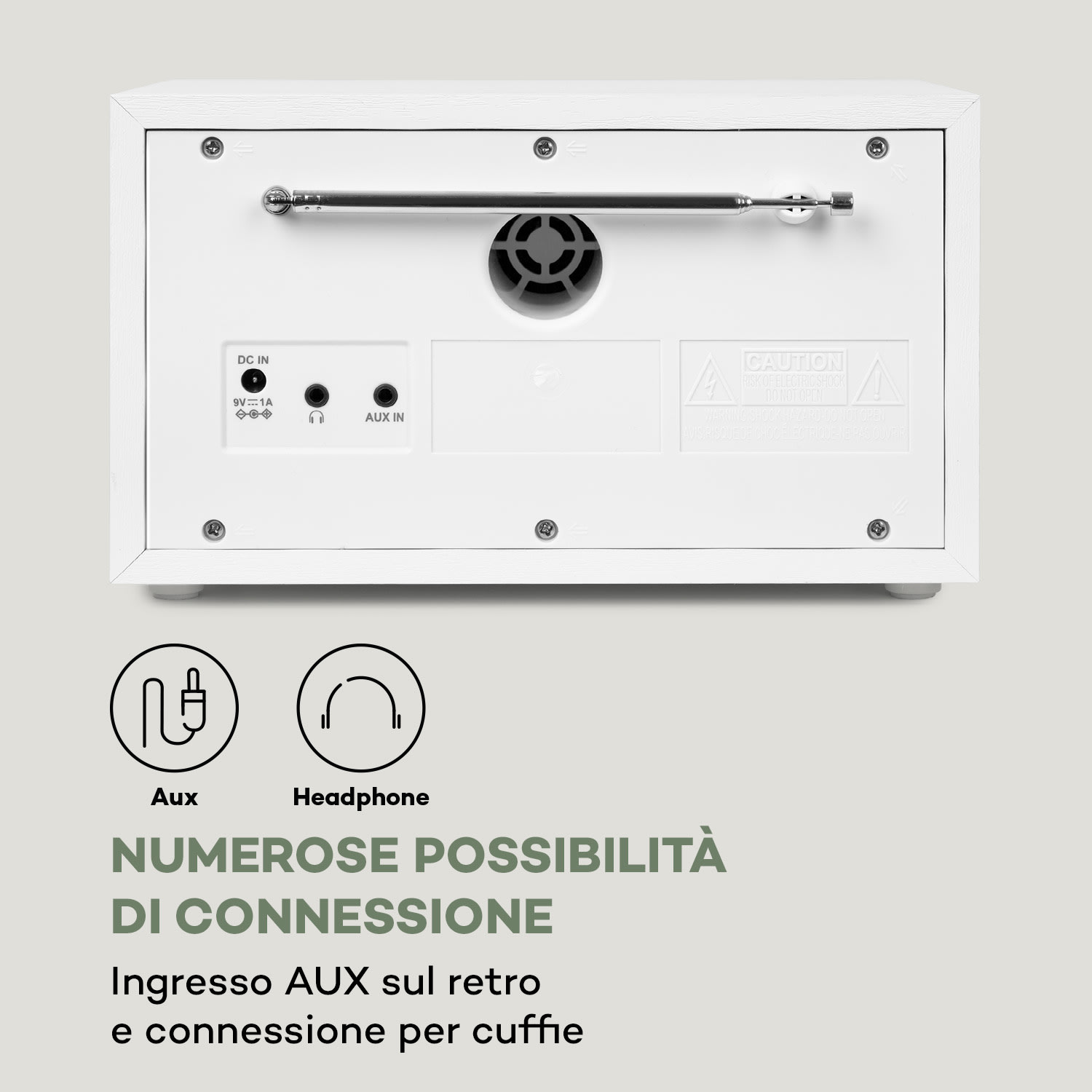 Ambient Radio DAB+/FM BT 5.0 AUX-In LCDisplay Sveglia Effetto Legno bianco 