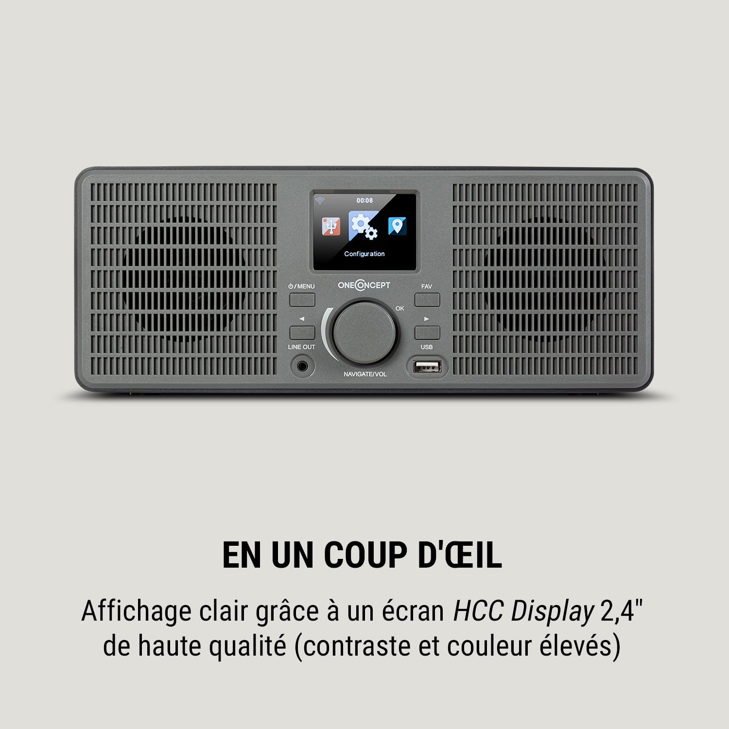 TuneUp ST internetradio 10W WIFI USB HCC display line-out donkergrijs Donkergrijs
