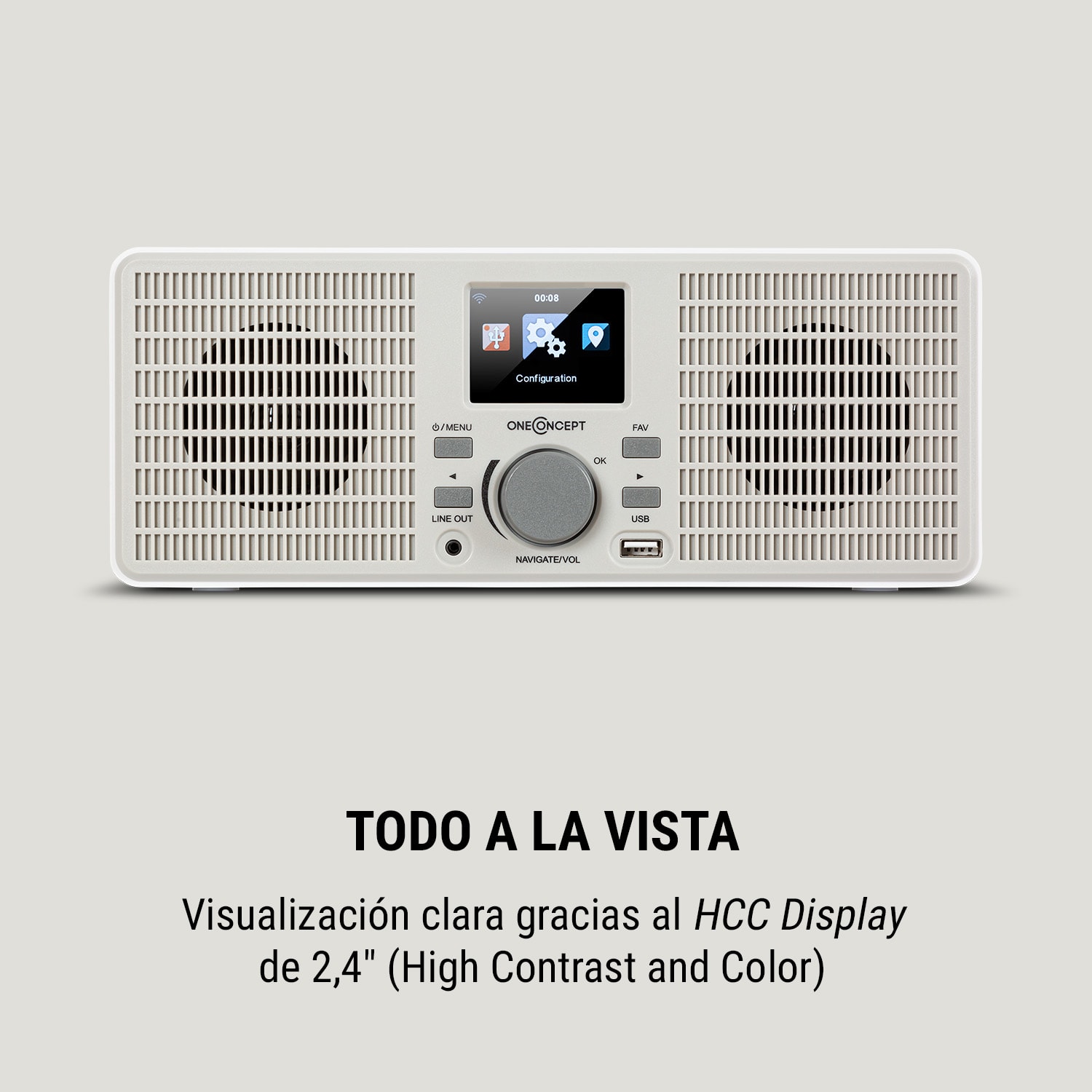 TuneUp Radio por internet 10W WLAN USB pantalla HCC salida de línea color blanco Blanco / Gris Paloma