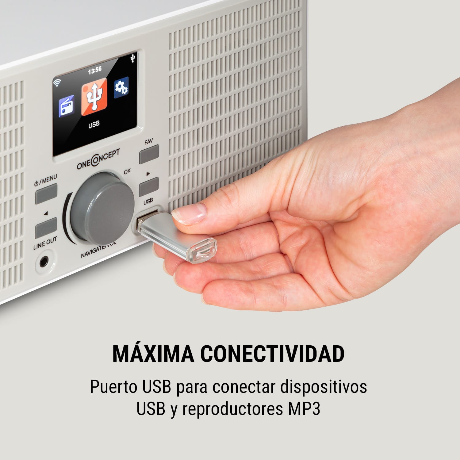TuneUp Radio por internet 10W WLAN USB pantalla HCC salida de línea color blanco Blanco / Gris Paloma