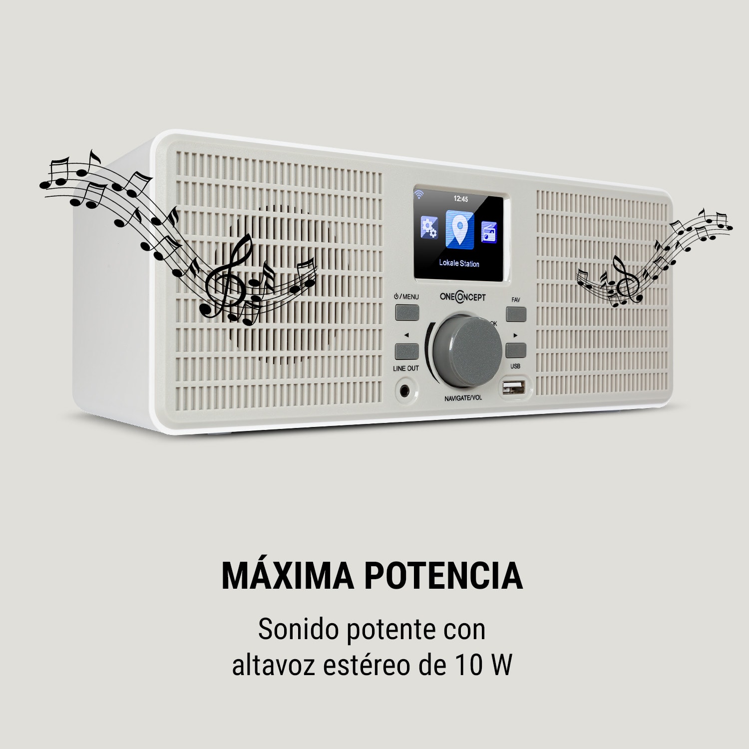 TuneUp Radio por internet 10W WLAN USB pantalla HCC salida de línea color blanco Blanco / Gris Paloma