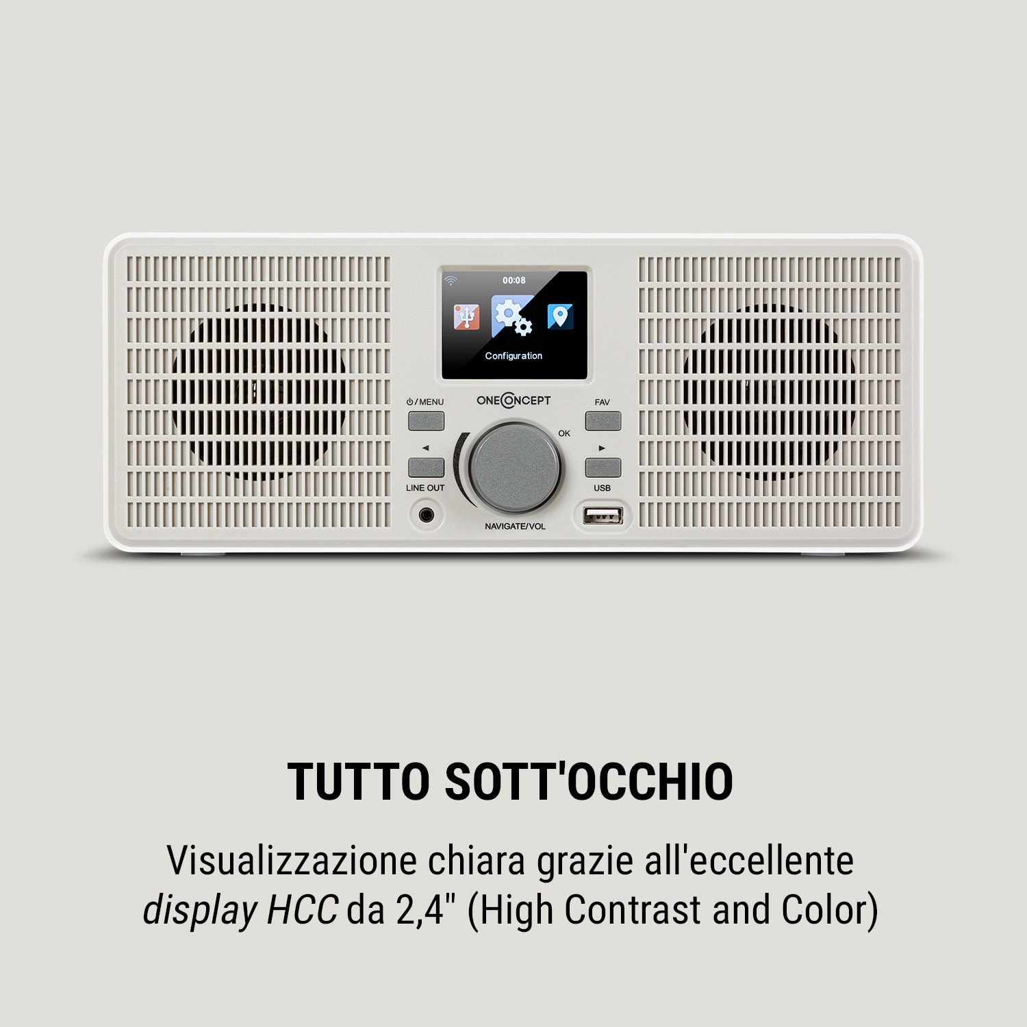 Internet radio TuneUp ST 10W WLAN USB HCC linea d'uscita bianco Bianco / Tortora