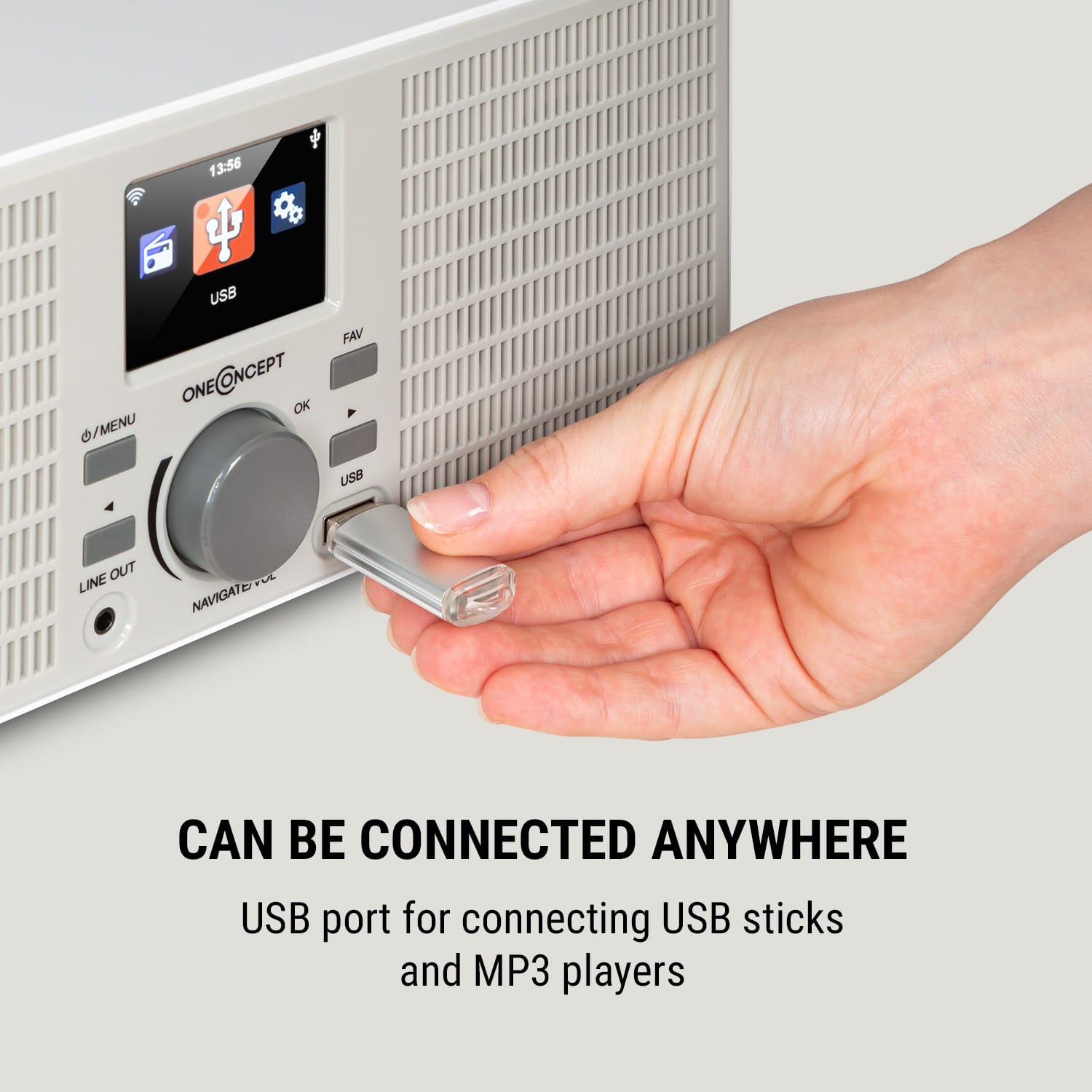 TuneUp ST, internetové rádio, 10 W, WLAN, USB, HCC, linkový výstup, bílé Bílá / Holubičí šeď