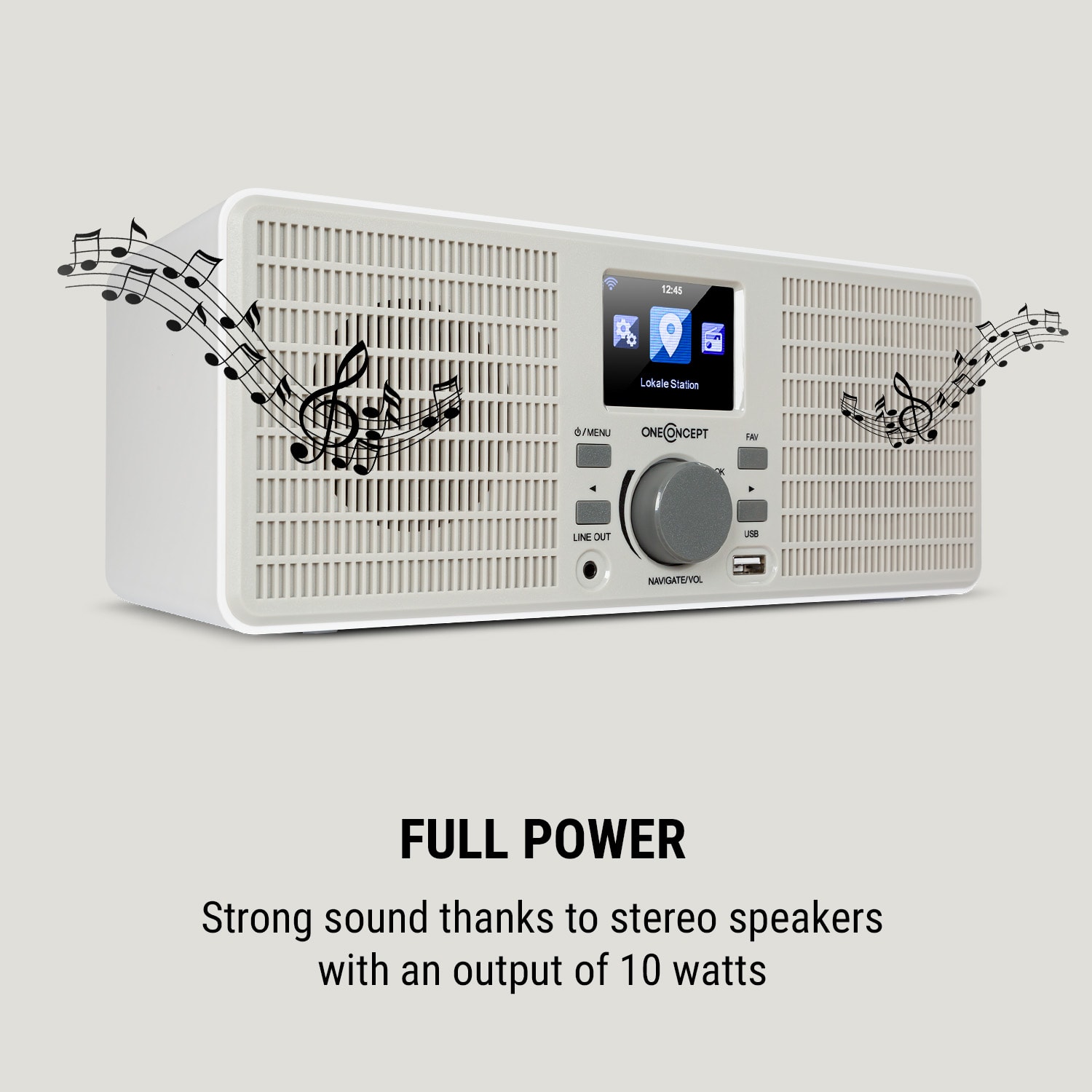 TuneUp ST, internetové rádio, 10 W, WLAN, USB, HCC, linkový výstup, bílé Bílá / Holubičí šeď
