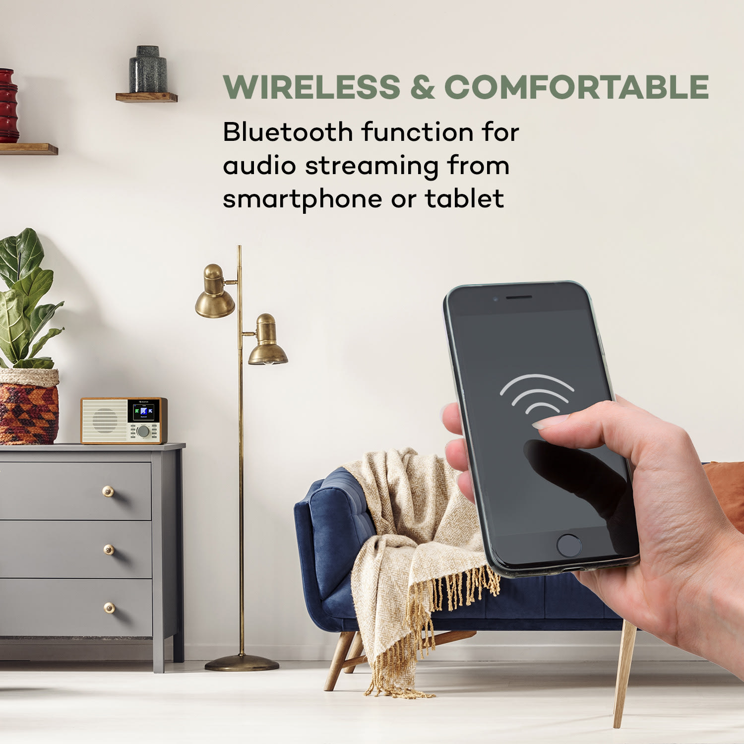 IR-160 SE, internetes rádió, WLAN, USB, 2,8" HCC kijelző, AirMusic alkalmazás Elm