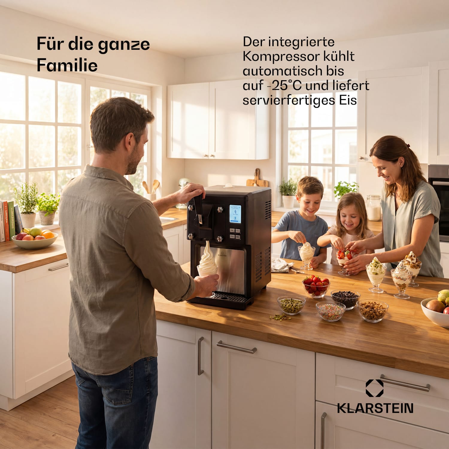 Sweet Sundae Eiscrememaschine Kompressor 1,5l Edelstahl schwarz Tasten | Schwarz