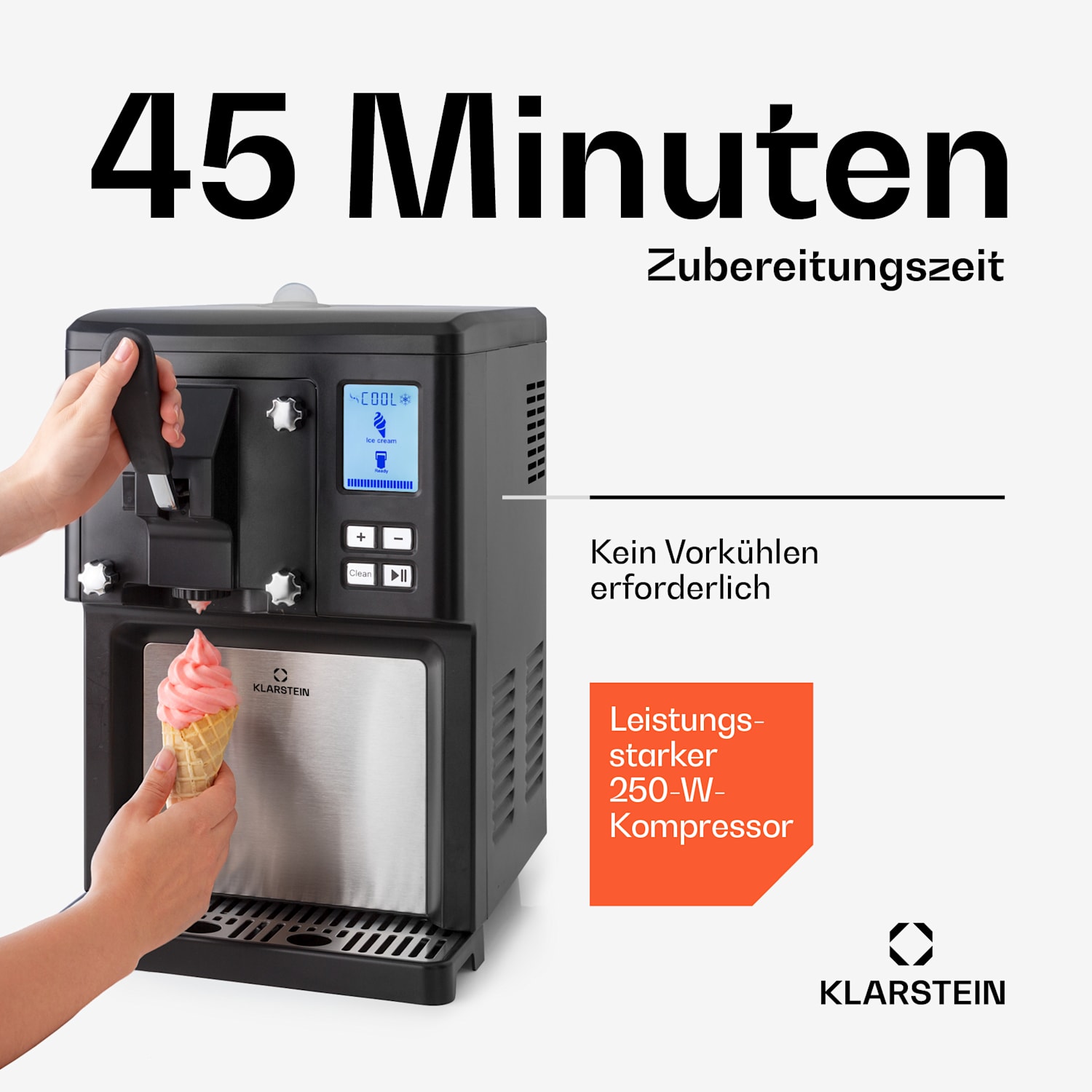 Sweet Sundae Eiscrememaschine Kompressor 1,5l Edelstahl schwarz Tasten | Schwarz