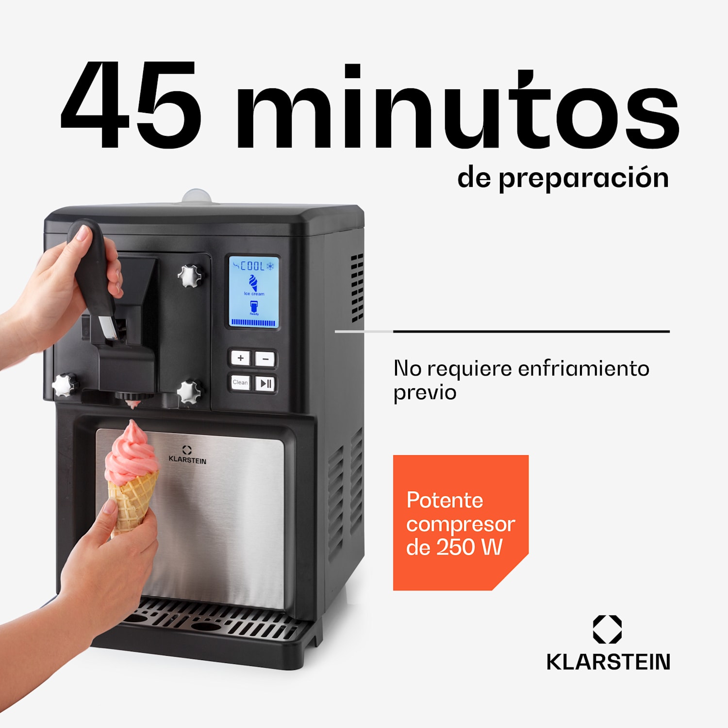 Sweet Sundae Heladera Compresor 1,5l Acero inoxidable Negra 