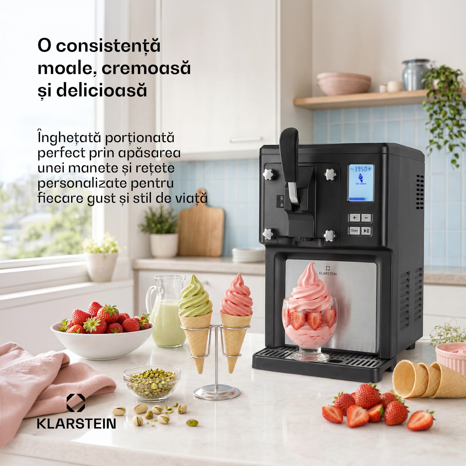 Aparat de înghețată Sweet Sundae cu compresor, 1,5 l, oțel inoxidabil, negru Butoane | Negru