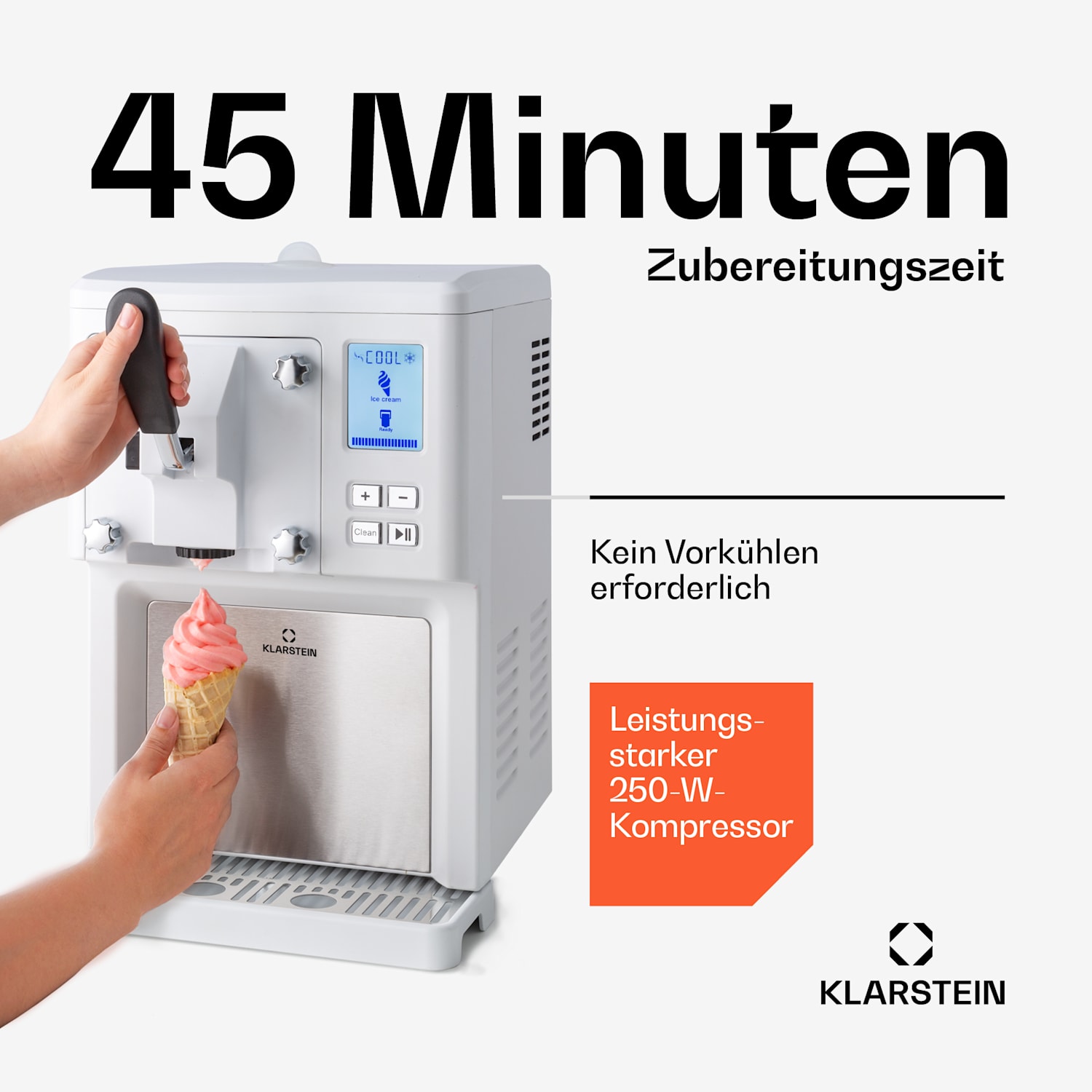 Sweet Sundae Eiscrememaschine Kompressor 1,5l Edelstahl weiß 