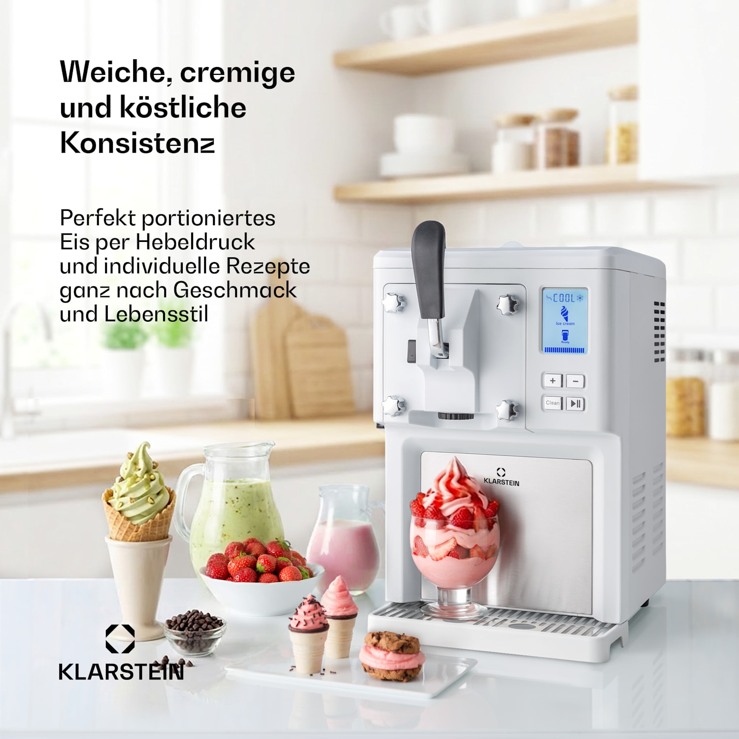 Sweet Sundae Eiscrememaschine Kompressor 1,5l Edelstahl weiß 