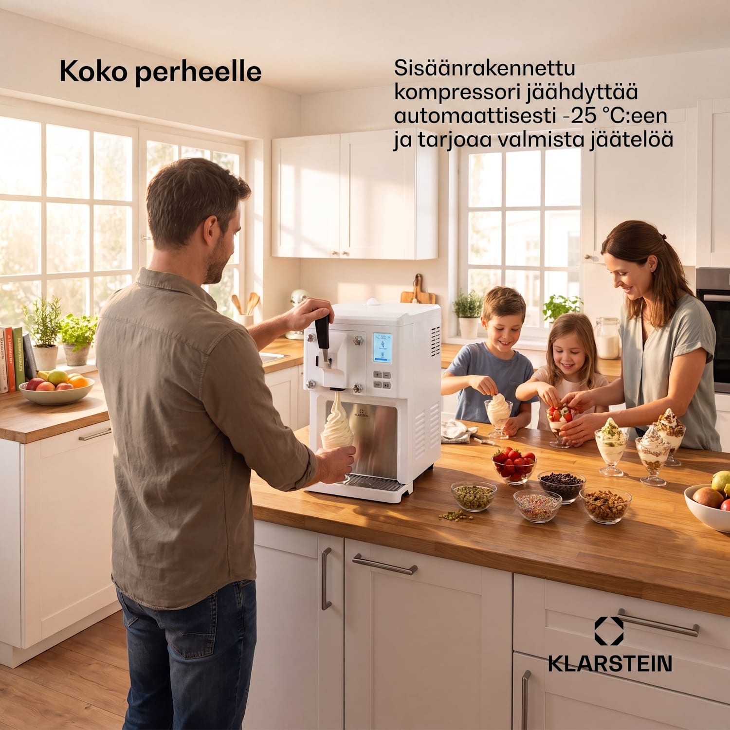 Sweet Sundae -jäätelökone kompressori 1,5 l ruostumaton teräs valkoinen Painikkeet | Valkoinen
