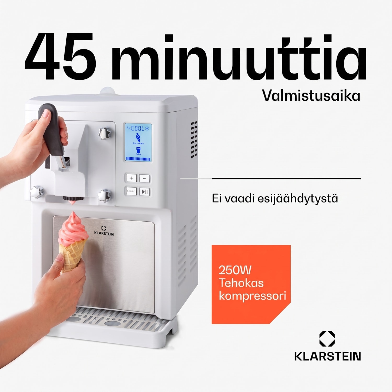 Sweet Sundae -jäätelökone kompressori 1,5 l ruostumaton teräs valkoinen Painikkeet | Valkoinen