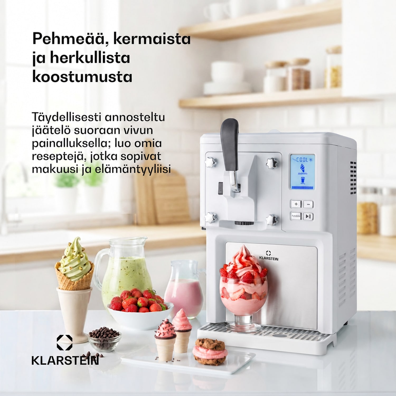 Sweet Sundae -jäätelökone kompressori 1,5 l ruostumaton teräs valkoinen Painikkeet | Valkoinen