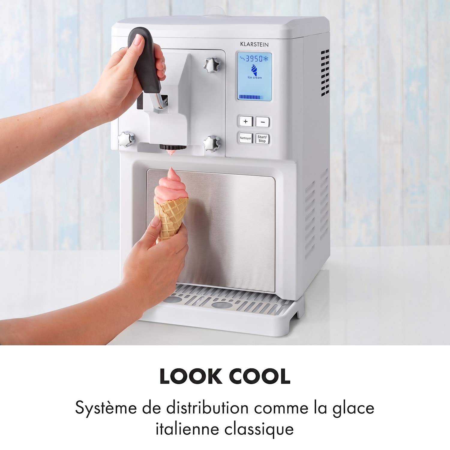 Sweet Sundae Sorbetière à compresseur 1,5 l Acier inoxydable blanc Boutons | Blanc