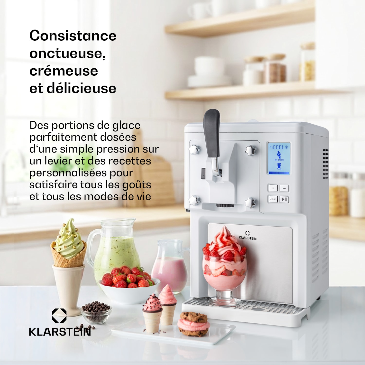 Sweet Sundae Sorbetière à compresseur 1,5 l Acier inoxydable blanc Boutons | Blanc