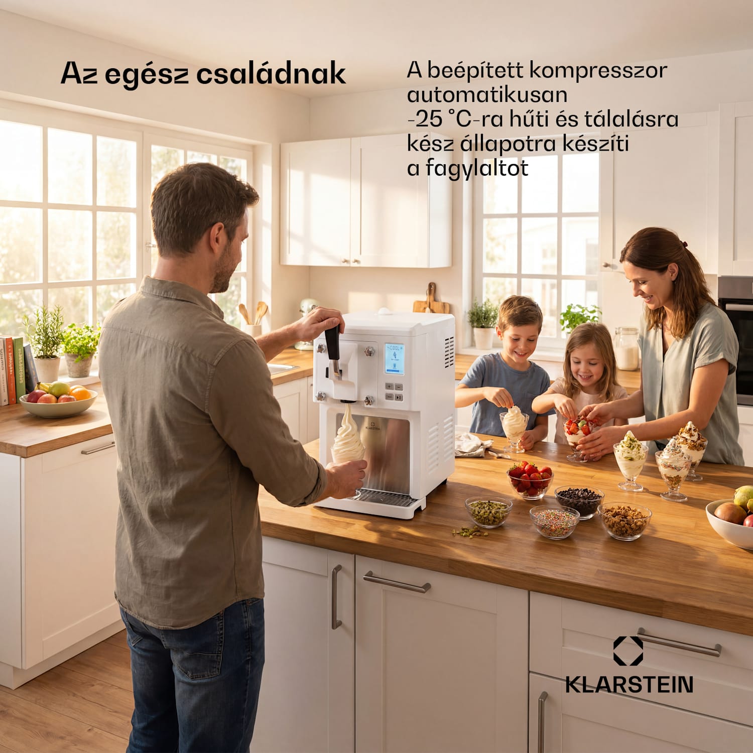 Sweet Sundae fagylaltkészítő kompresszor 1,5l rozsdamentes acél fehér Gombok | Fehér