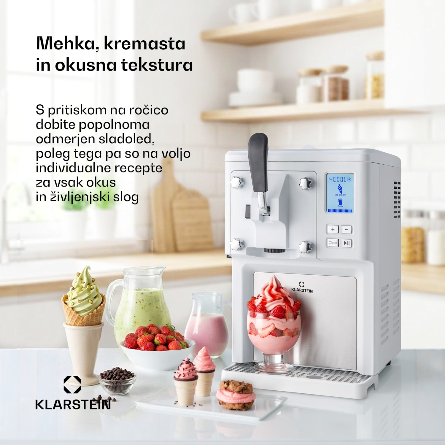 Sweet Sundae, proizvajalec sladoleda, kompresor, 1,5 l, nerjaveče jeklo, bele barve 
