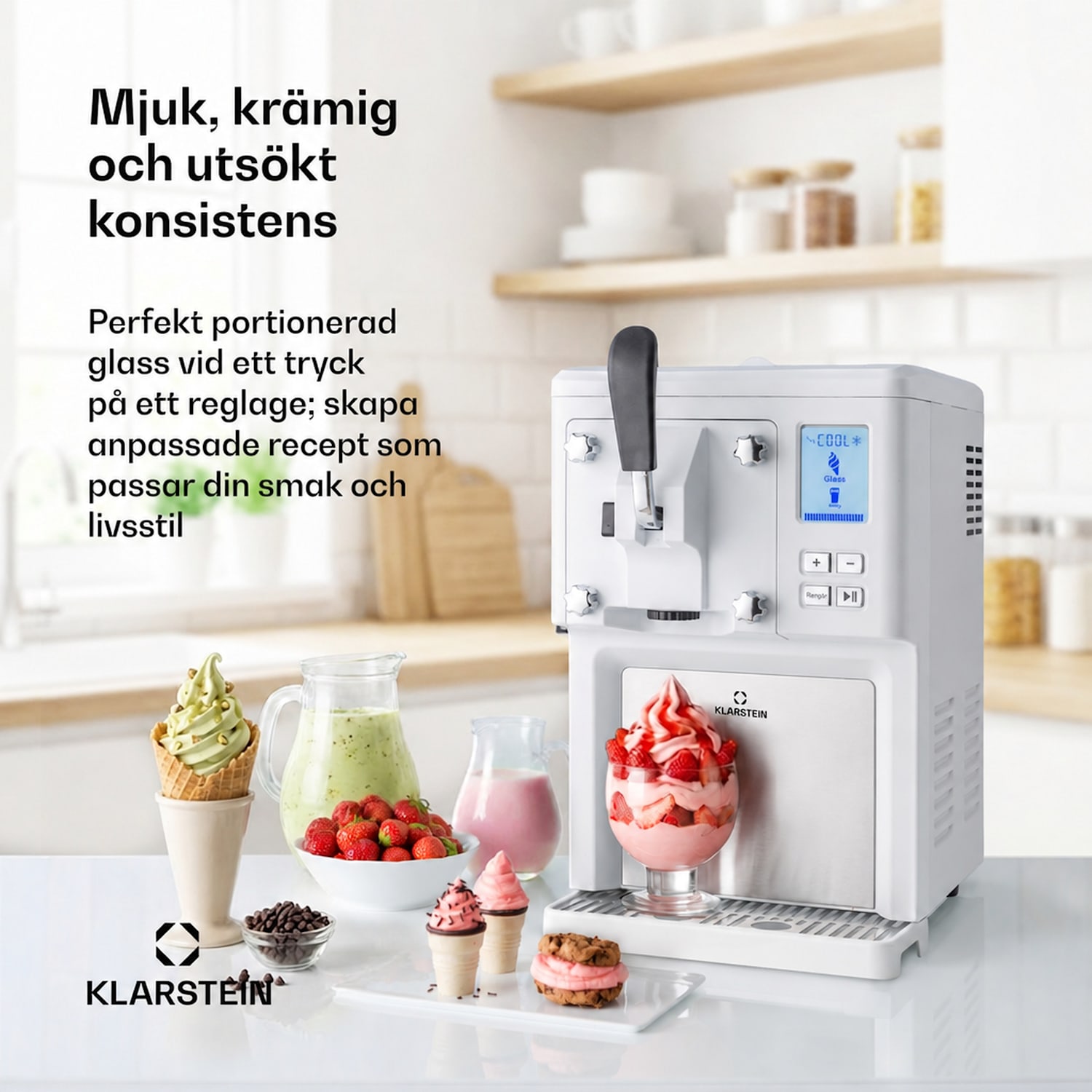 Sweet Sundae glassmaskin kompressor 1,5 l rostfritt stål vit Knappar | Vit