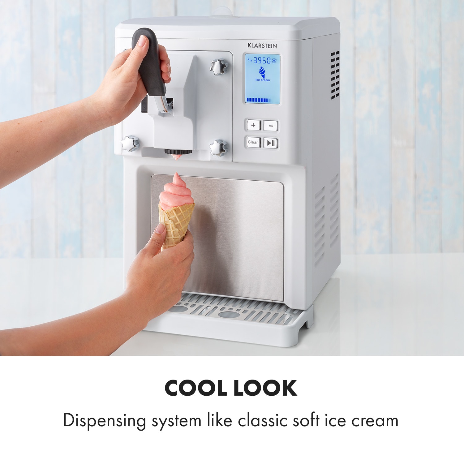 Máquina de helados Sweet Sundae con compresor, 1,5 l, acero inoxidable blanco Botones | Blanco