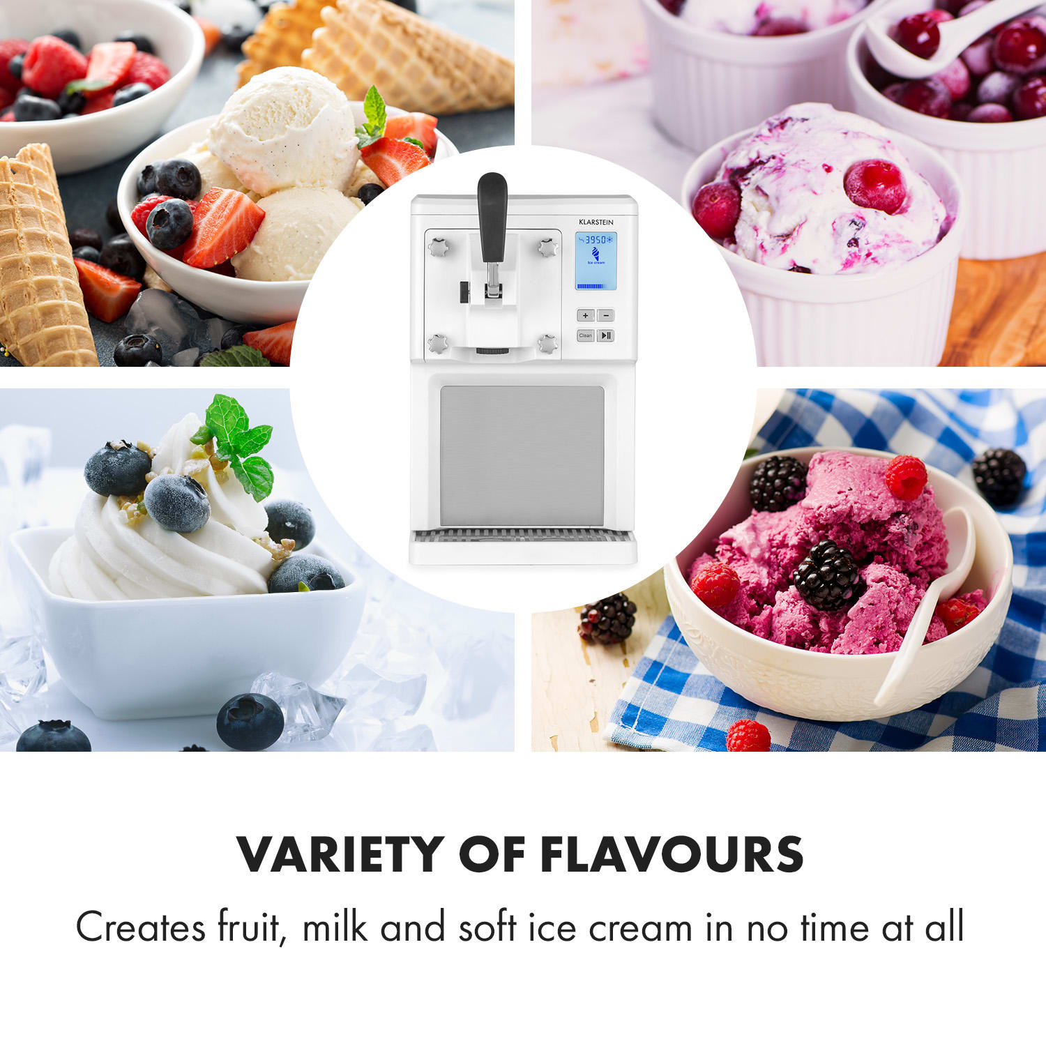 Máquina de helados Sweet Sundae con compresor, 1,5 l, acero inoxidable blanco Botones | Blanco