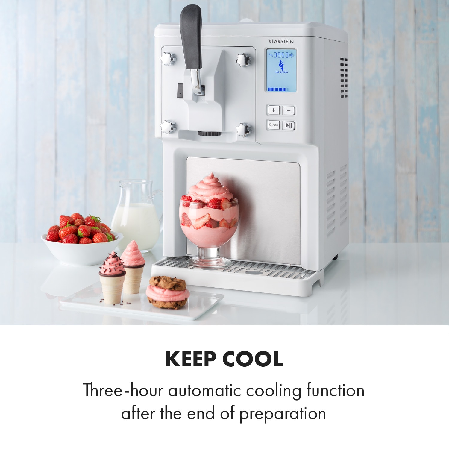 Máquina de helados Sweet Sundae con compresor, 1,5 l, acero inoxidable blanco Botones | Blanco