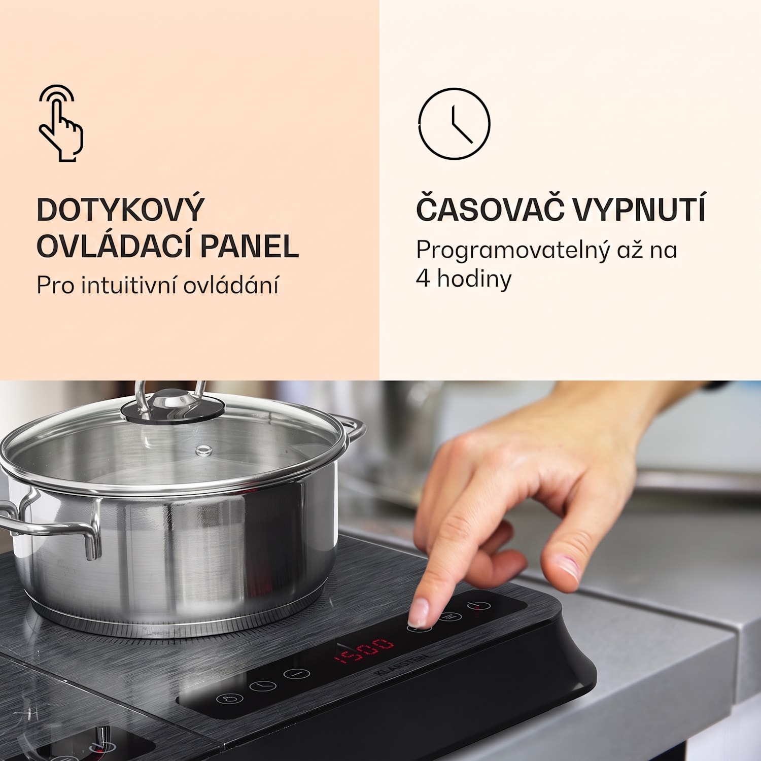 InnoChef, indukční varná deska, 3400 W, dotykové ovládání, šedá melírovaná Černé sklo