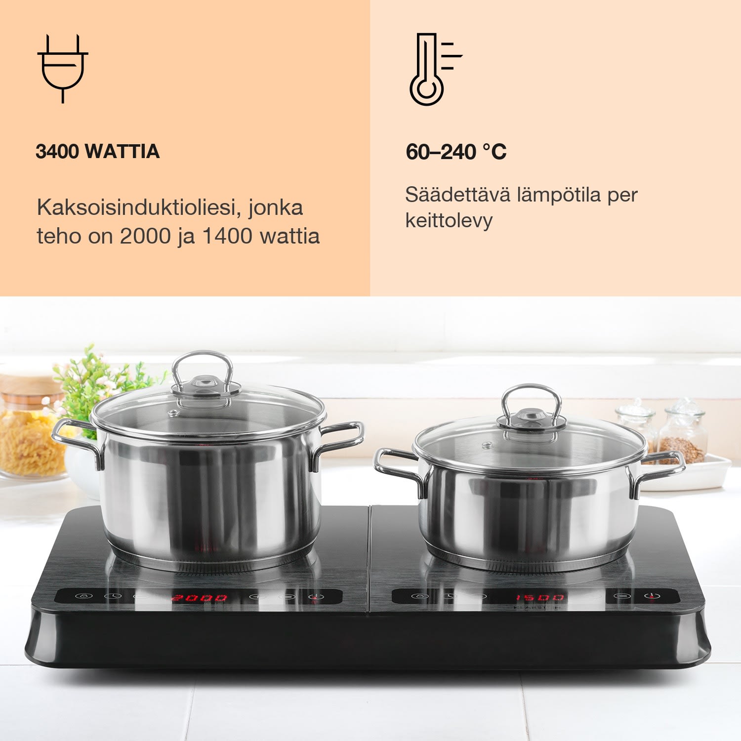 InnoChef-induktioliesi 3400 W kosketusohjaus keraaminen Musta Lasi