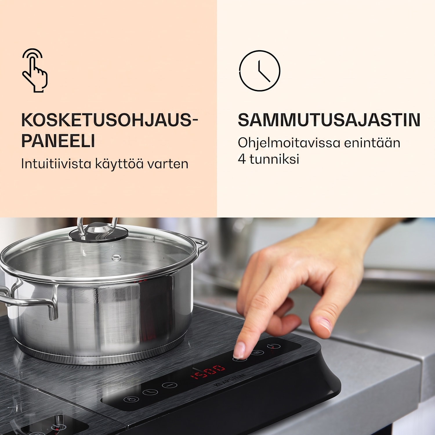 InnoChef-induktioliesi 3400 W kosketusohjaus keraaminen Musta Lasi