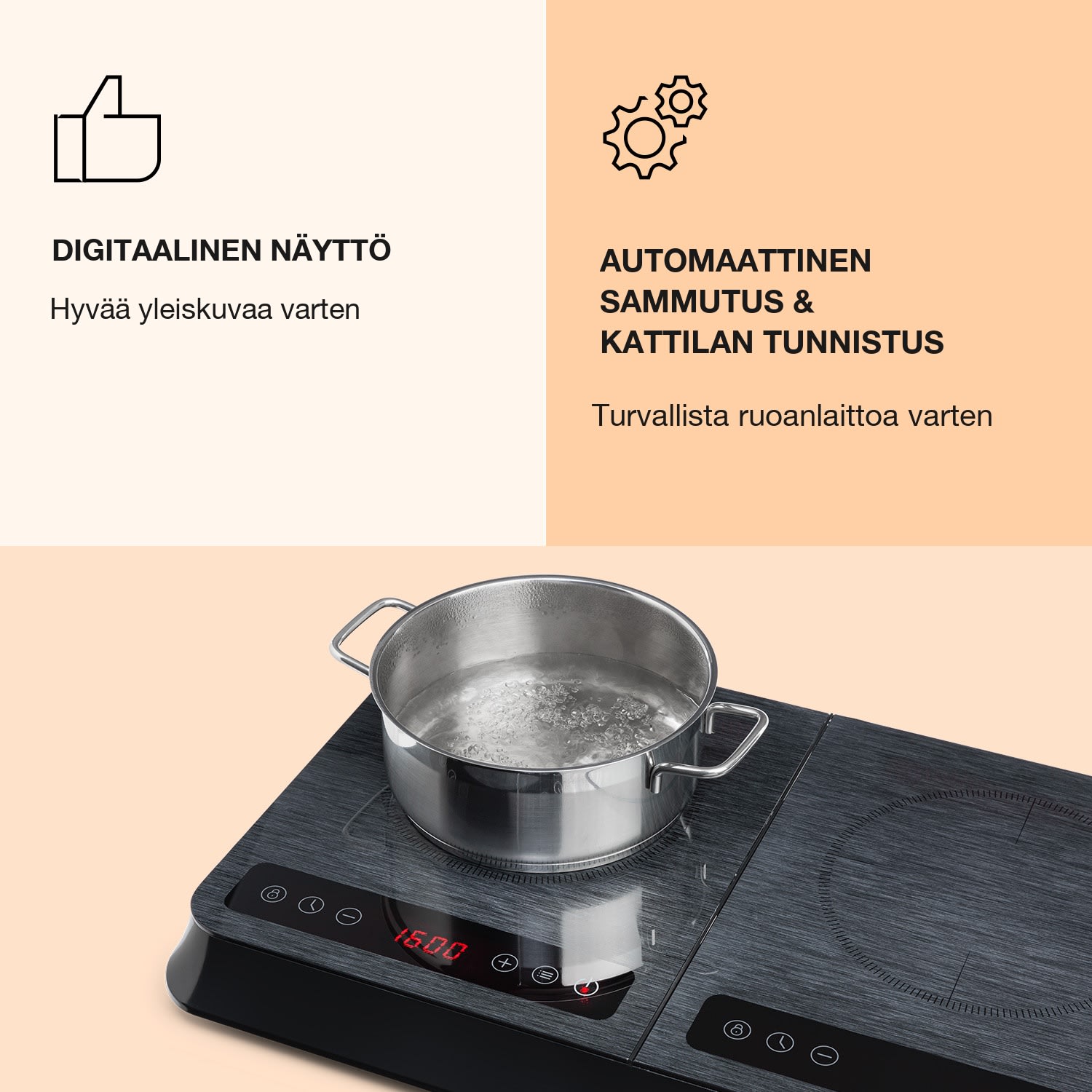 InnoChef-induktioliesi 3400 W kosketusohjaus keraaminen Musta Lasi