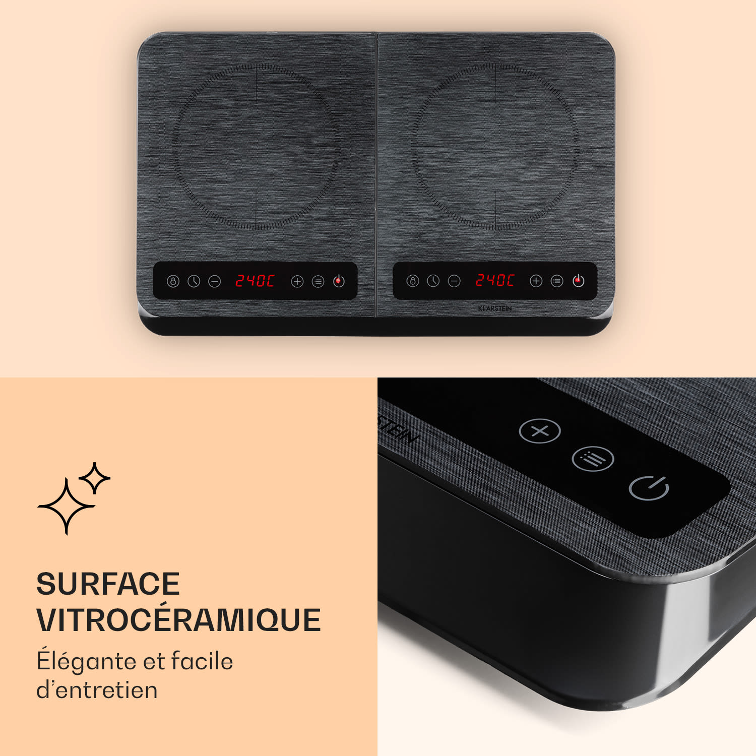 InnoChef Plaque de cuisson à induction 3400W Touch Control Céramique Verre Verre Noir