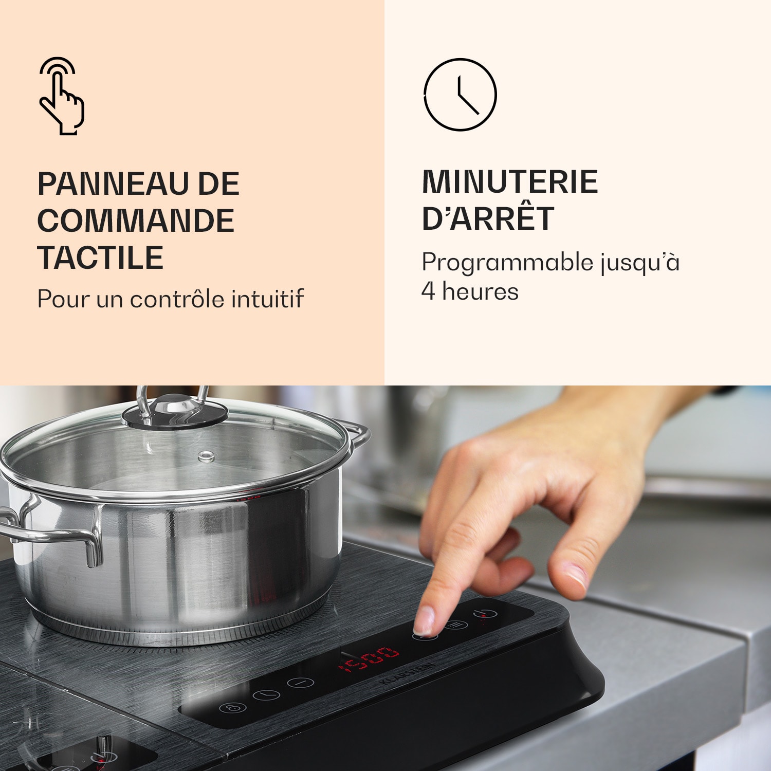 InnoChef Plaque de cuisson à induction 3400W Touch Control Céramique Verre Verre Noir