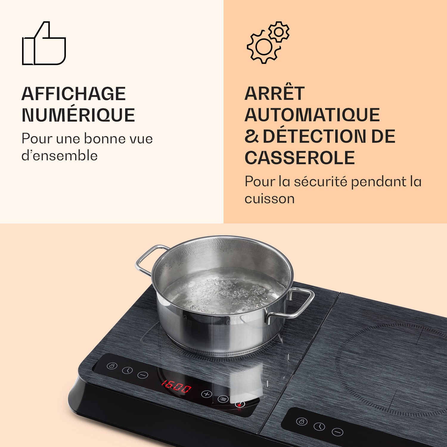 InnoChef Plaque de cuisson à induction 3400W Touch Control Céramique Verre Verre Noir
