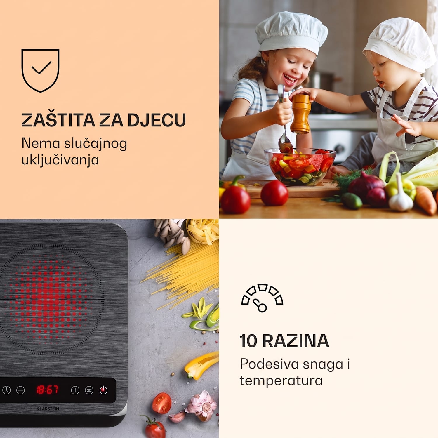 InnoChef, indukcijska ploča za kuhanje, 3400 W, dodirna upravljačka ploča, siva prugasta Crno staklo