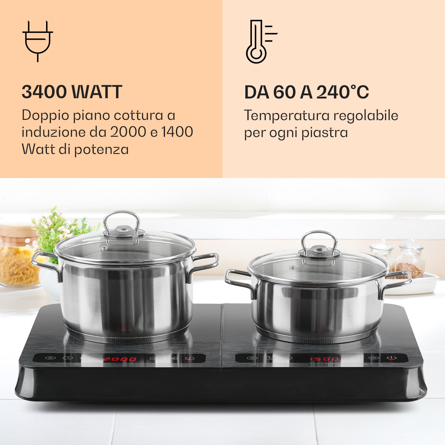InnoChef Piano cottura a induzione 3400W Touch Control in vetroceramica Nero trasparente