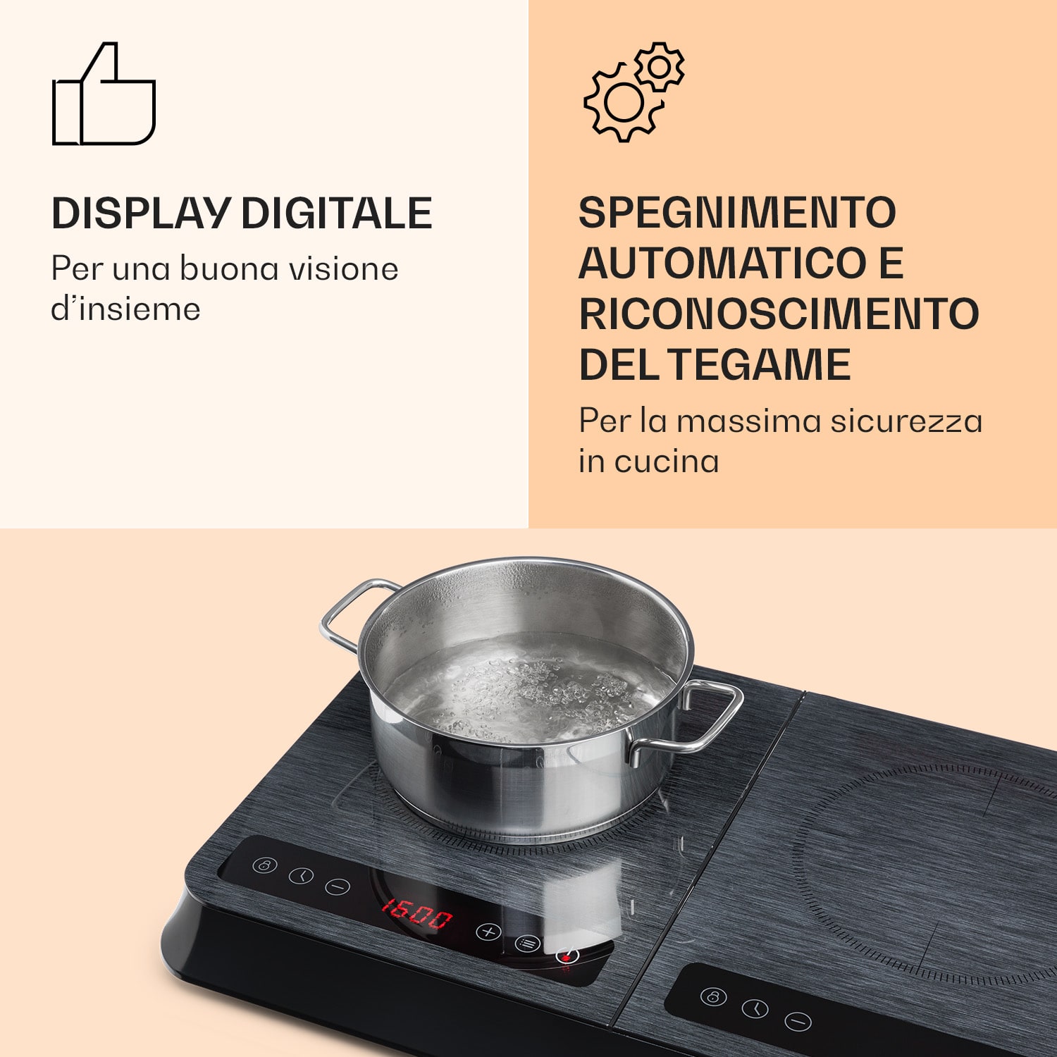 InnoChef Piano cottura a induzione 3400W Touch Control in vetroceramica Nero trasparente