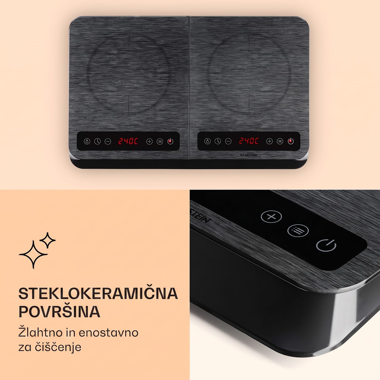 InnoChef, indukcijska kuhalna plošča, 3400 W, upravljalna plošča na dotik, siva Črno steklo